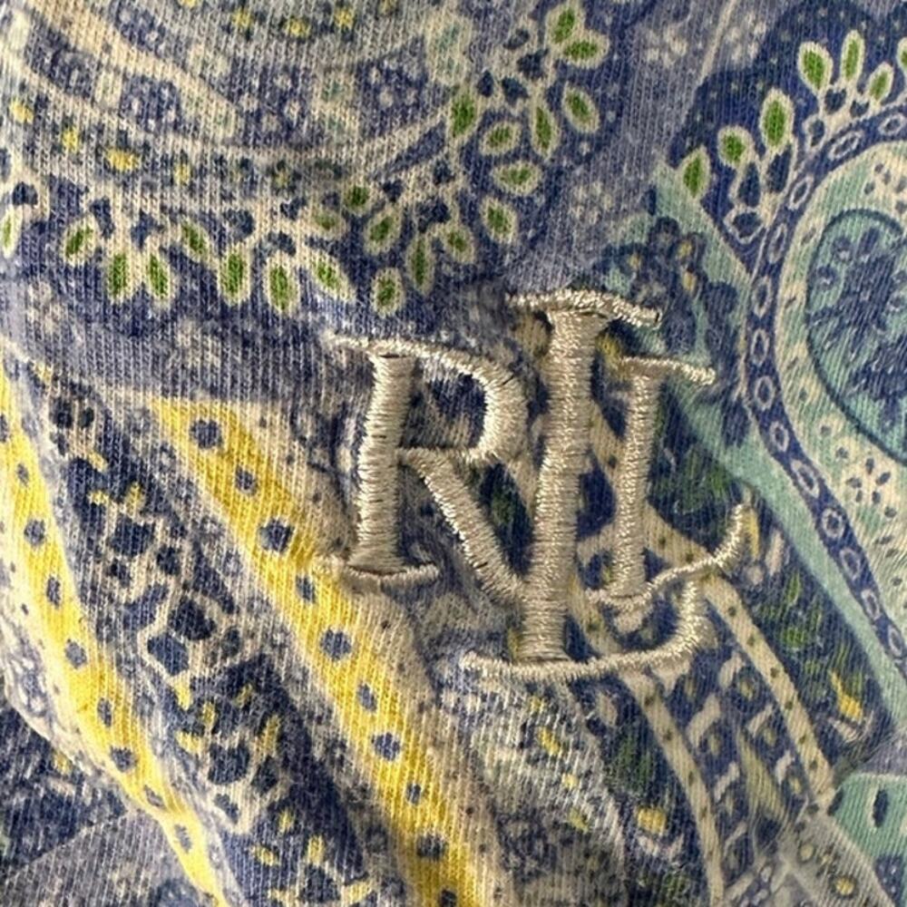 Lauren Ralph Lauren Pajamas Set Blue Yellow Paisley Short Sleeve Capri Pants - Picture 8 of 16